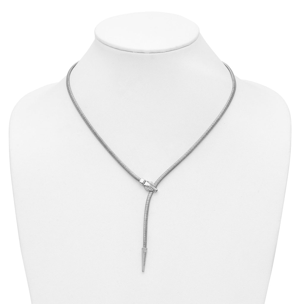 SS RH-plated Polished/Textured CZ Lariat Snake w/ 2in ext. Necklac