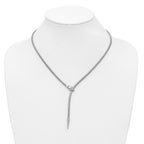SS RH-plated Polished/Textured CZ Lariat Snake w/ 2in ext. Necklac