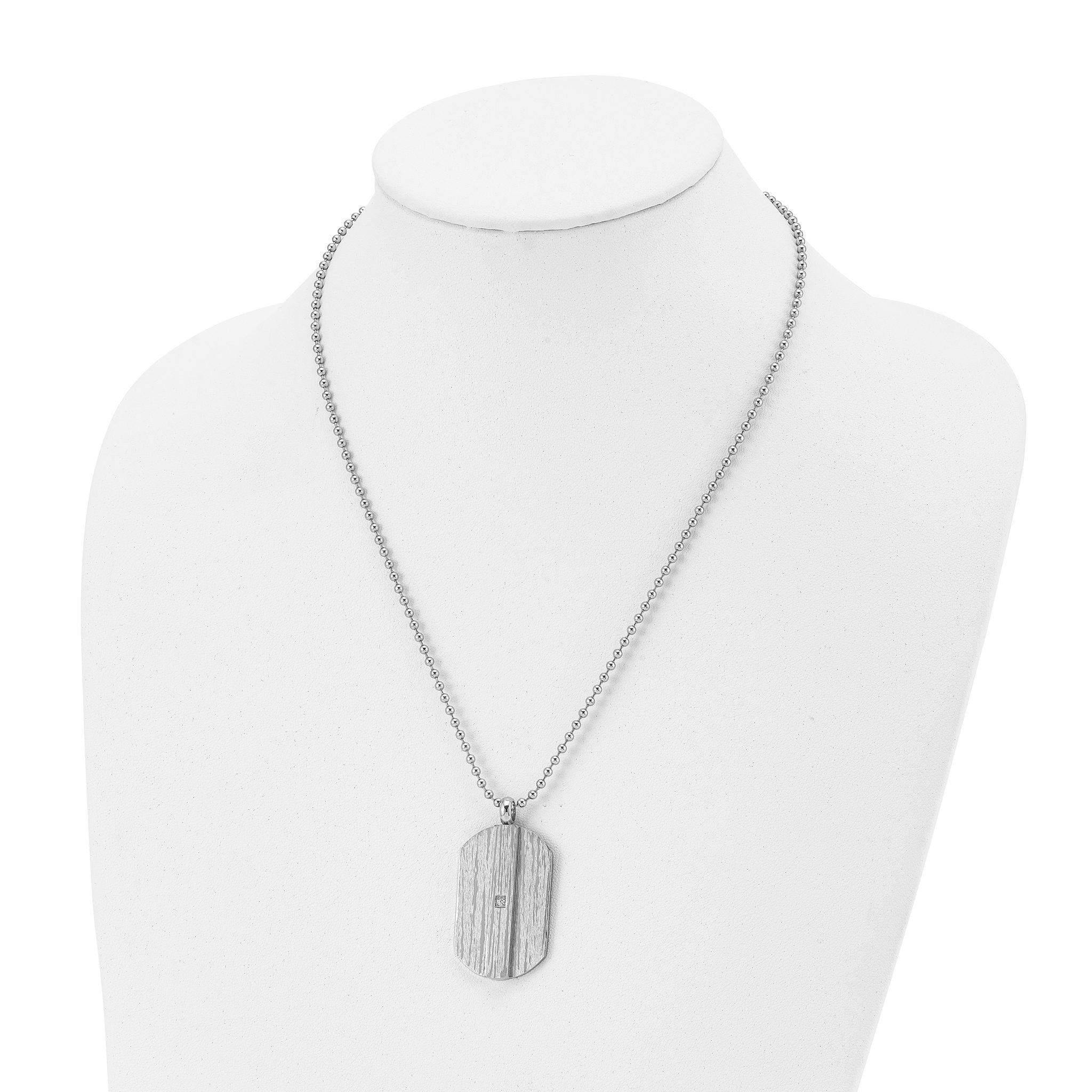 Dog Tag CZ Necklace in Stainless Steel, 20in