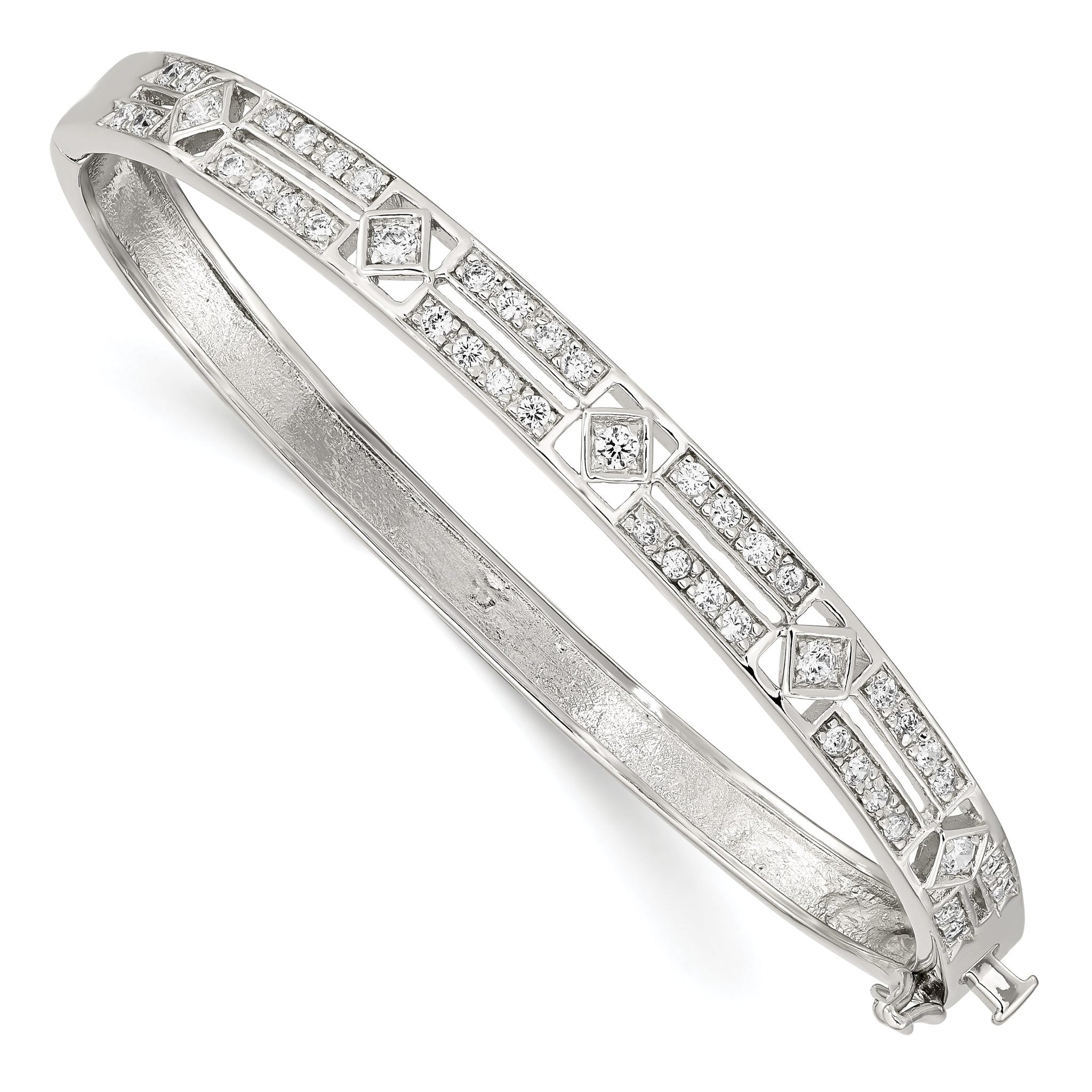 Sterling Silver CZ Bangle with Hinged Design and Safety Bar