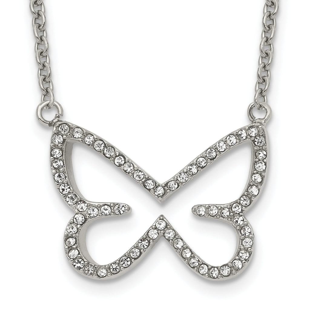 CZ Butterfly Necklace in Stainless Steel, 18in