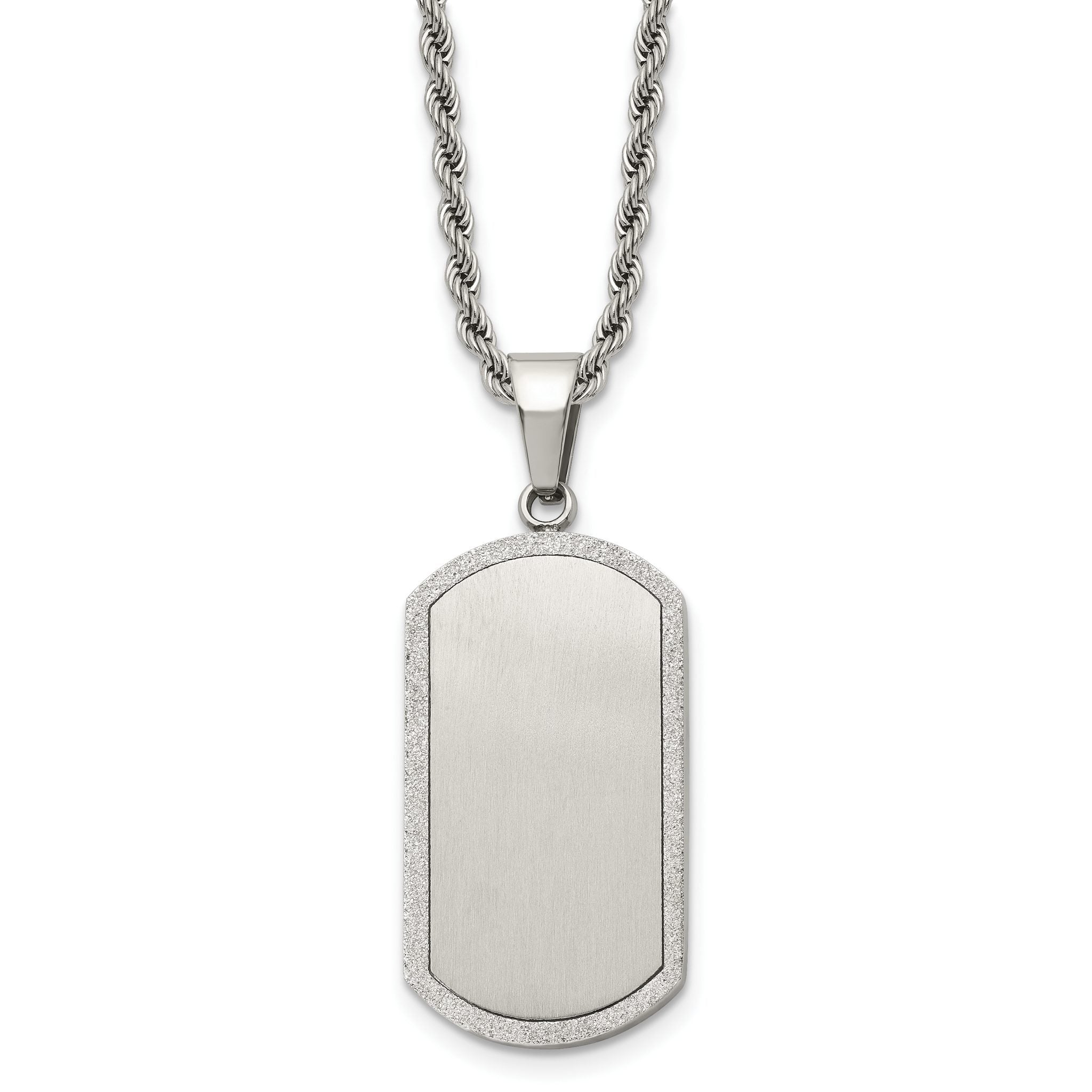 Chisel Stainless Steel Polished Laser Cut Edges Dog Tag on a 22 inch Rope Chain Necklace Main image