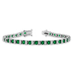 Cheryl M Sterling Silver Rhodium-plated Polished Green Glass and CZ 7.25 Inch Bracelet