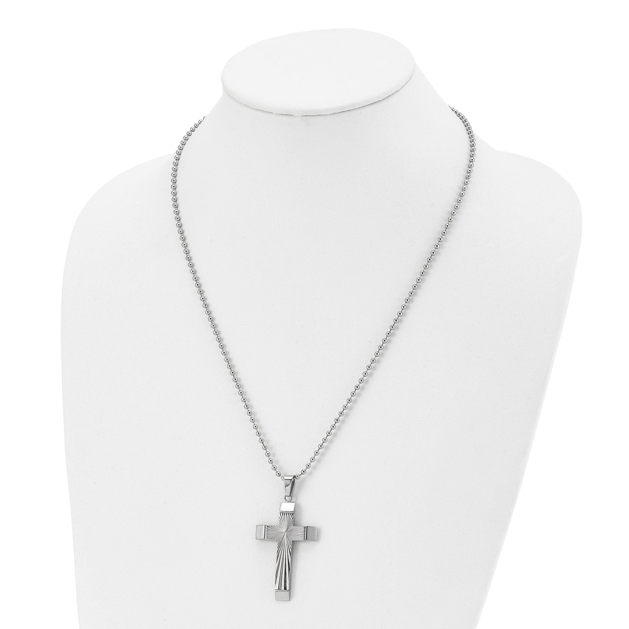 Chisel Stainless Steel Polished and Textured Starburst Cross Pendant on a 22 inch Ball Chain Necklace Secondary image