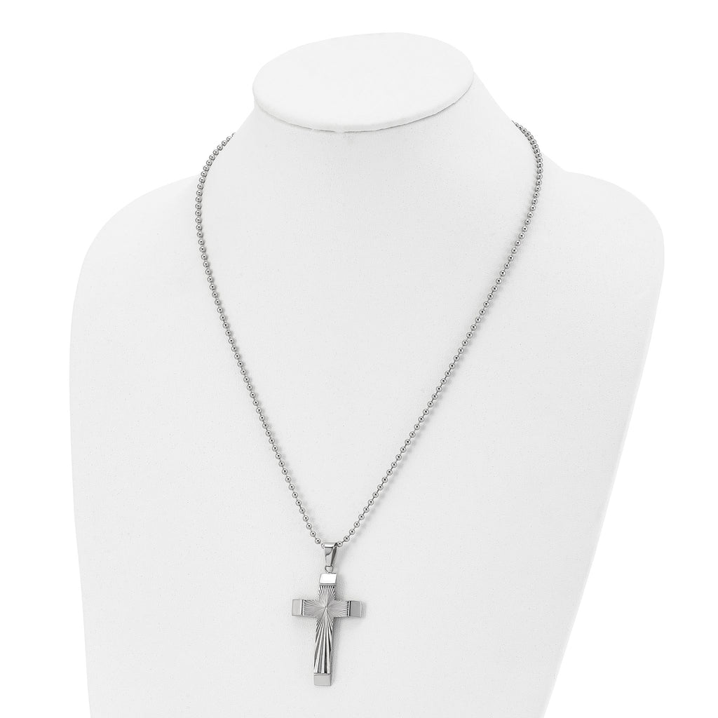 Chisel Stainless Steel Polished and Textured Starburst Cross Pendant on a 22 inch Ball Chain Necklace
