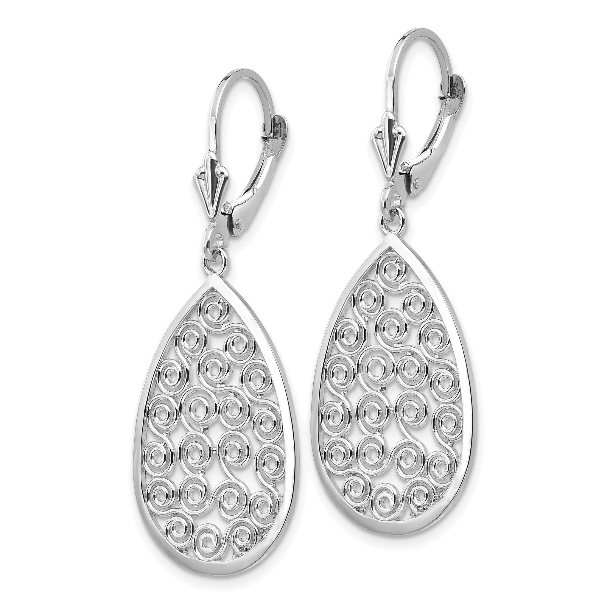 14k White Gold Teardrop Filigree Dangle Leverback Earrings Secondary image