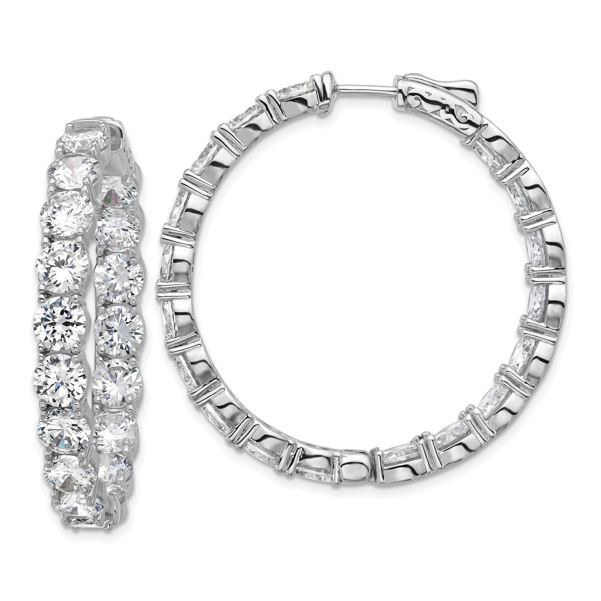 Sterling Shimmer Sterling Silver Rhodium-plated 5.2mm CZ 36 Stone In and Out Hinged Hoop Earrings Main image