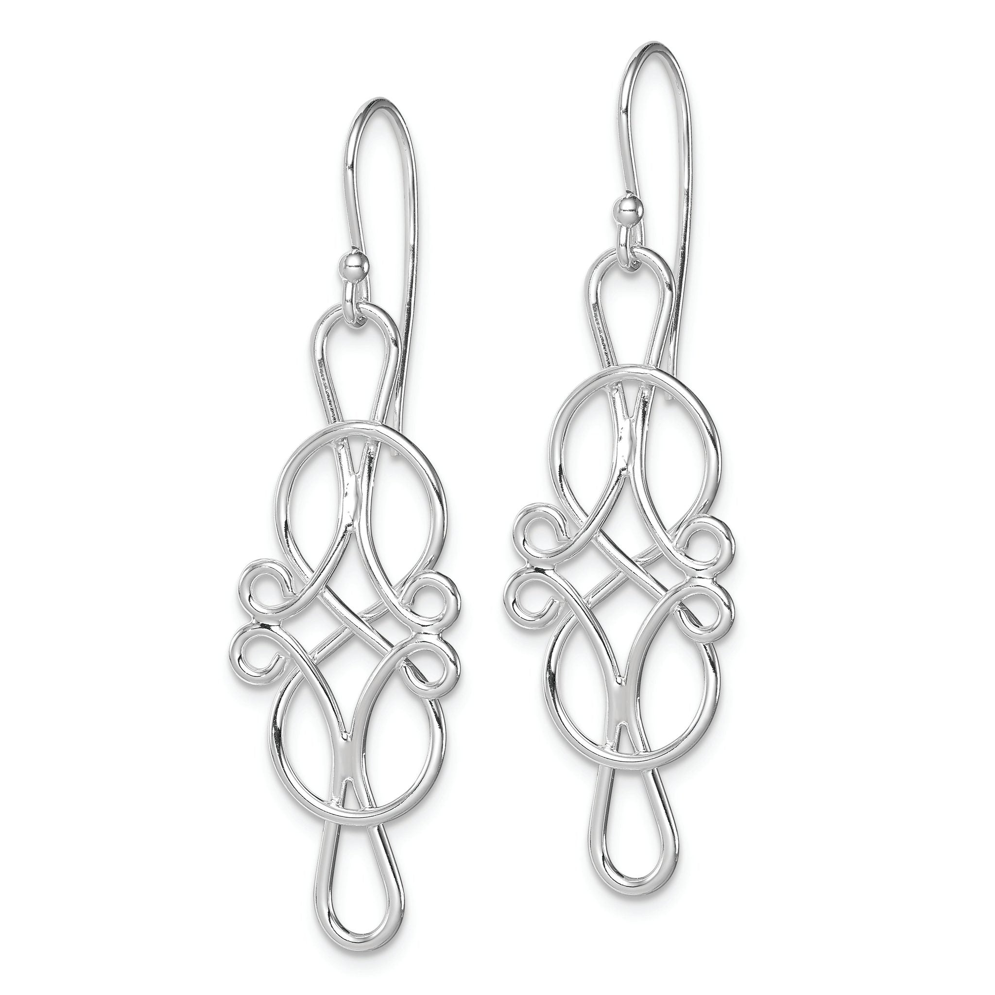 Sterling Silver Rhodium-plated Fancy Knot Design Dangle Earrings