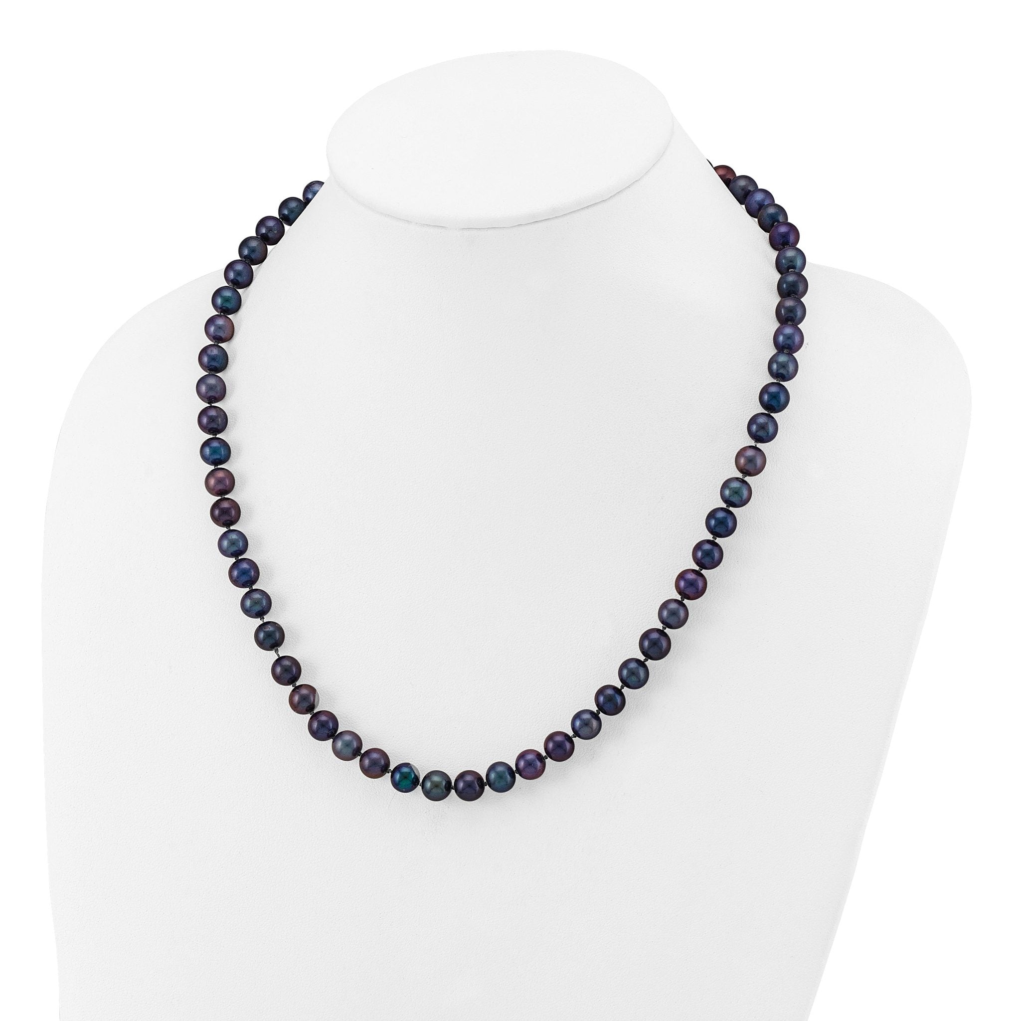 14K Yellow Gold Black Freshwater Cultured Pearl Necklace 7-8mm
