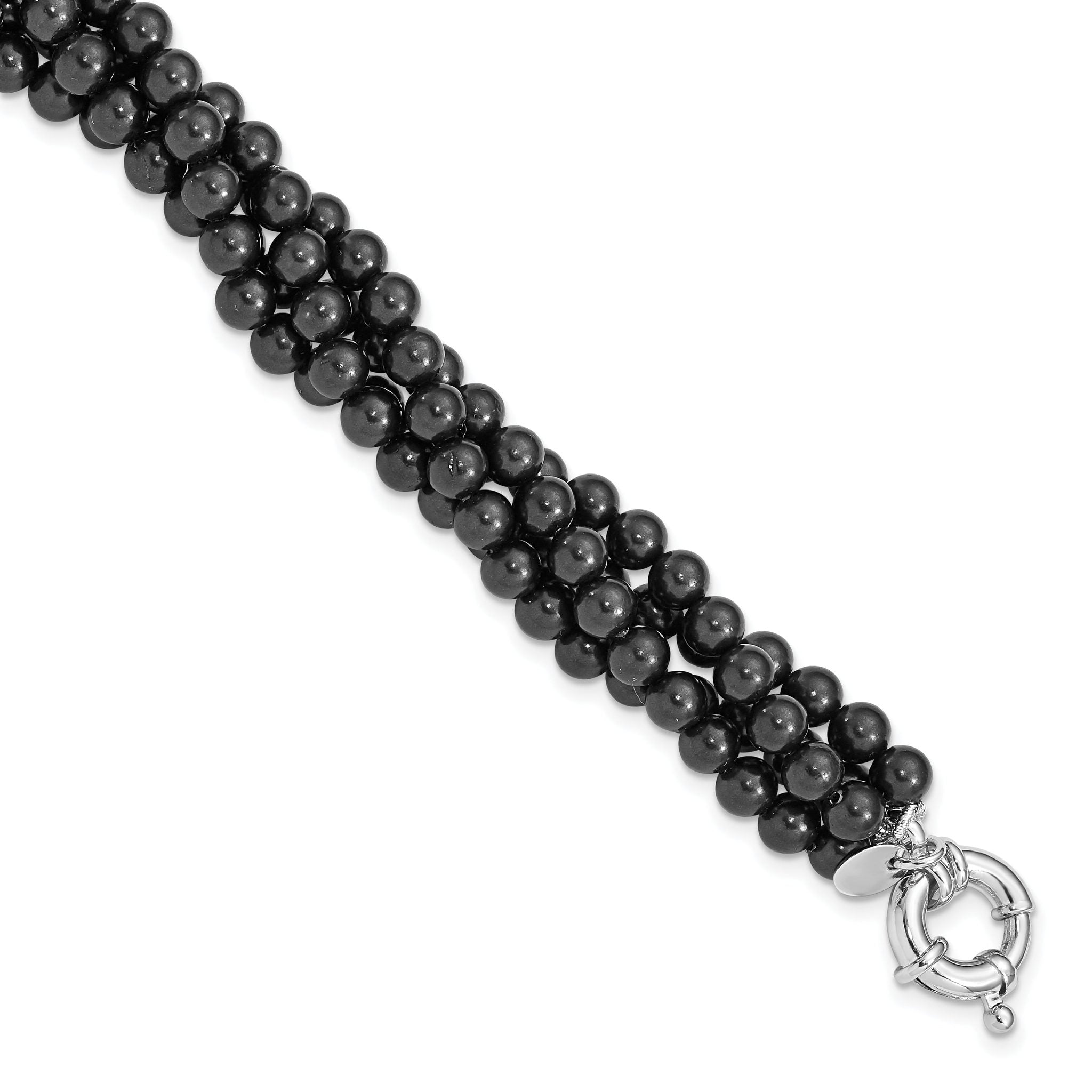 Sterling S Majestik Rh-pl 4 Row 4-5mm Blk Imitat Shell Pearl Twisted Bracel Main image
