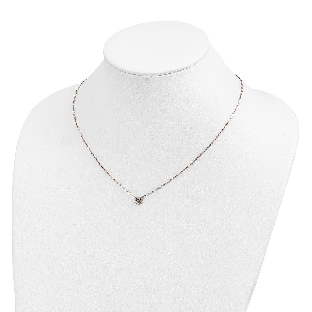 Cheryl M Sterling Silver Rose Gold-plated Polished CZ Cluster Circle 16 Inch with 2 Inch Extension Necklace