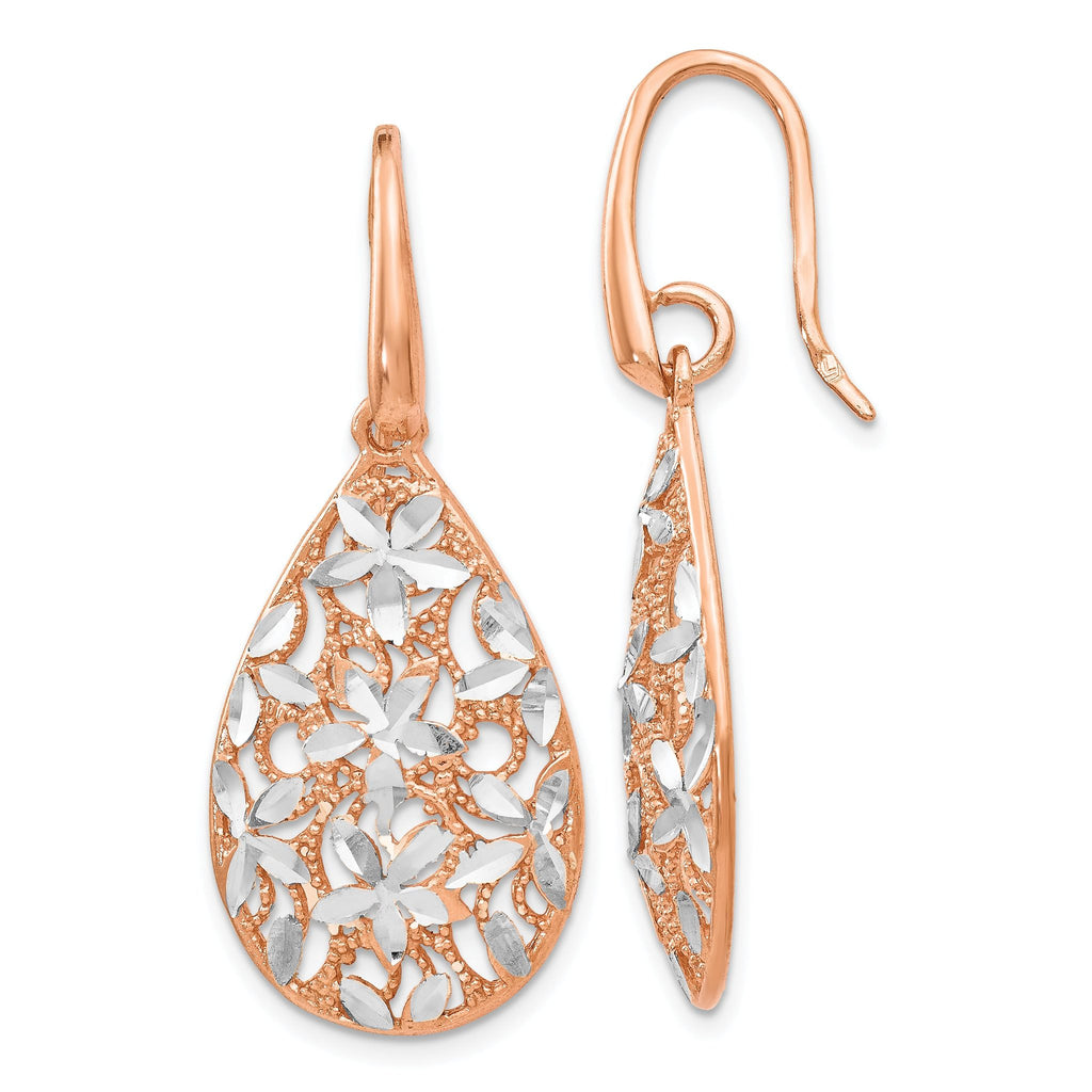 Sterling Silver Rose Gold-Toned Diamond-Cut Dangle Earrings for Women