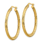 14k Polished 3mm Diamond-cut Round Hoop Earrings