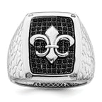 Brilliant Embers Sterling Silver Rhodium-plated 62 Stone Black Micro Pave CZ Fleur De Lis Men's Ring