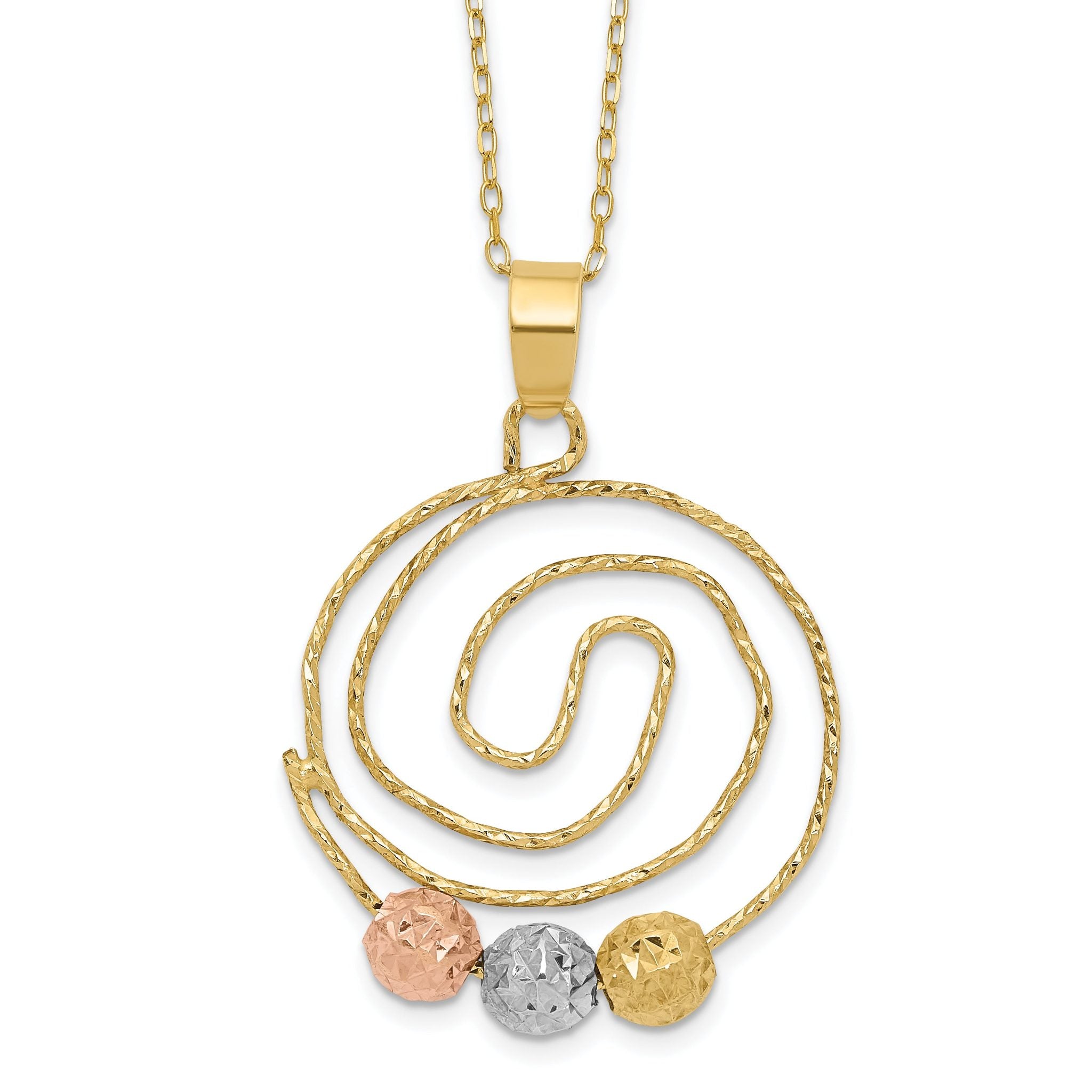 Sophia Jewelers 14K Tri-Color Gold Spiral Pendant Necklace with Polished Finish