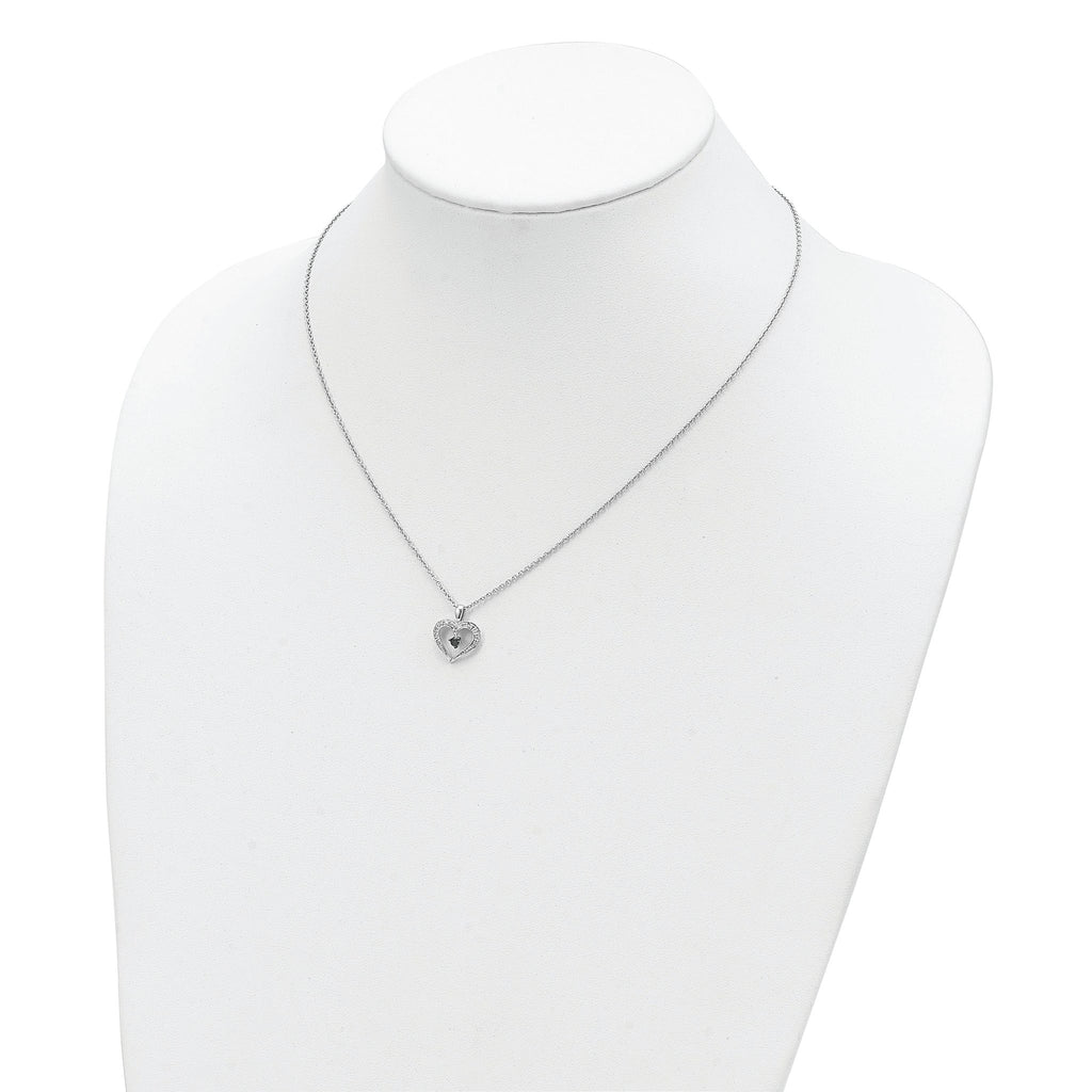 Sterling Silver Diamond Heart Necklace with Black Accent 18 Gift Ready