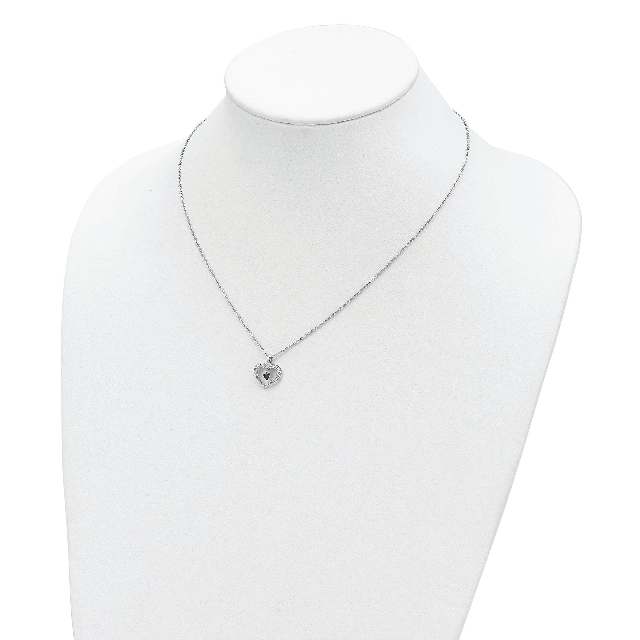 Sterling Silver Diamond Heart Necklace with Black Accent 18 Gift Ready
