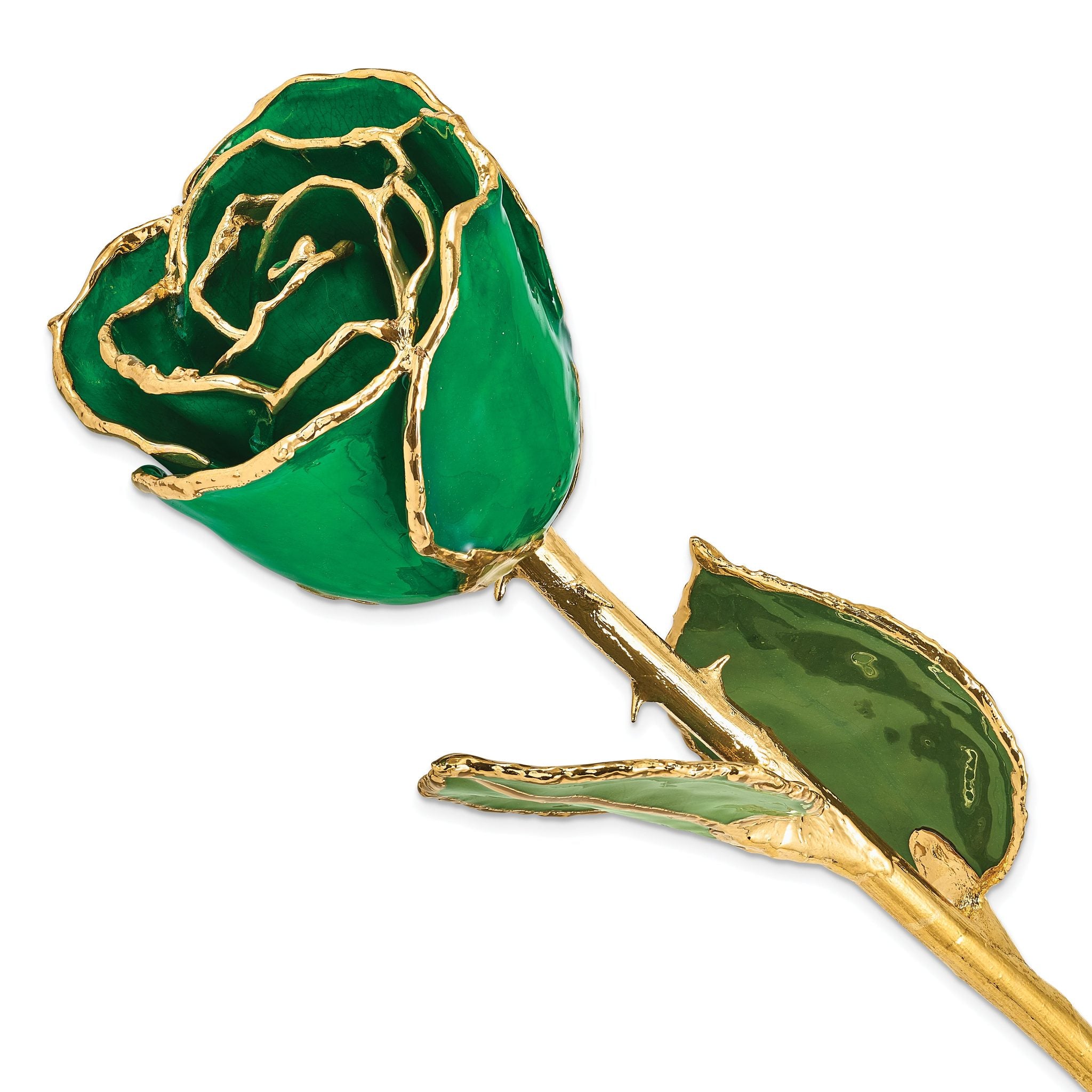 Lacquer Dipped Gold Trimmed Green Real Rose Main image