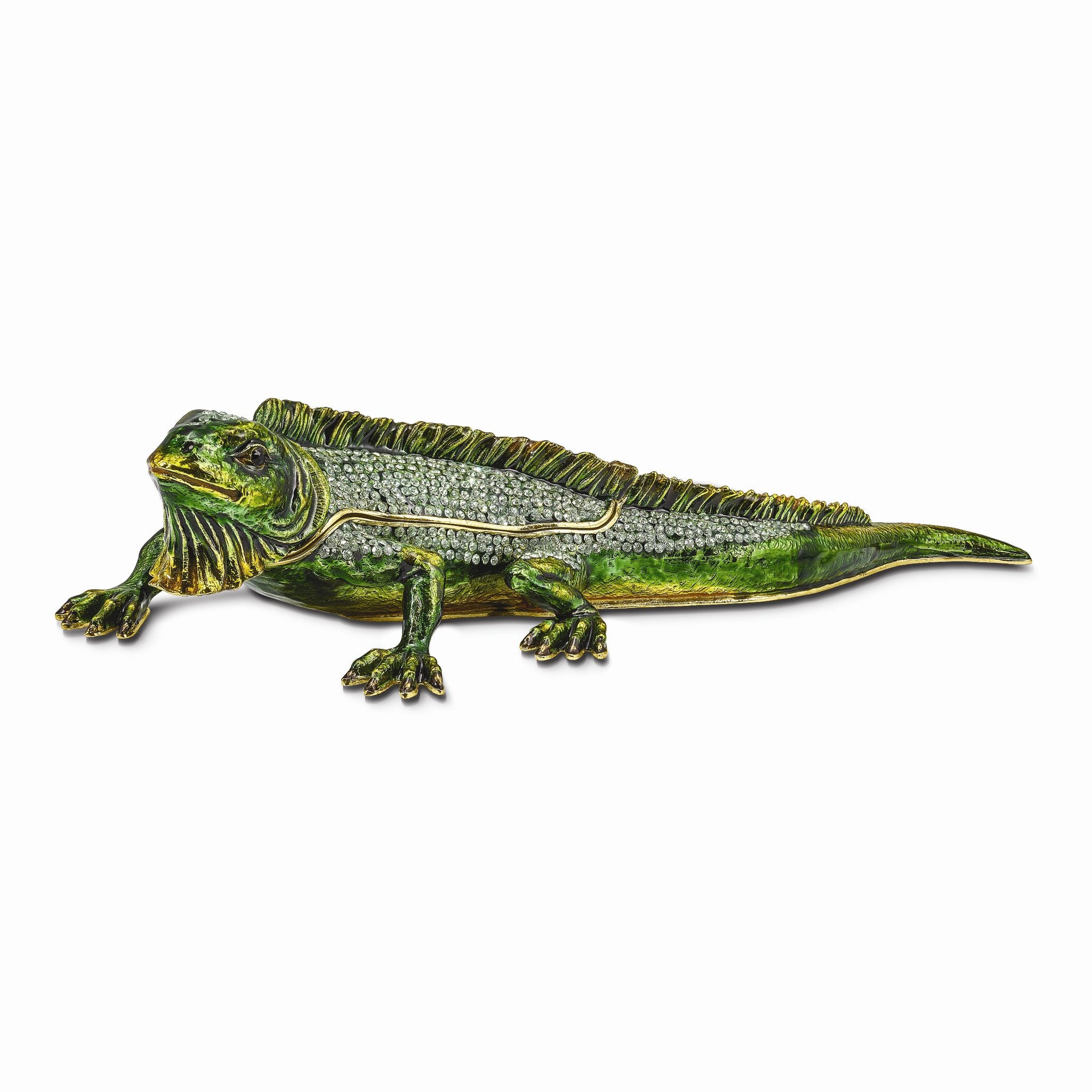 Luxury Giftware Pewter Bejeweled Crystals Gold-tone Enameled IGGY Iguana Trinket Box with Matching 18 Inch Necklace Main image