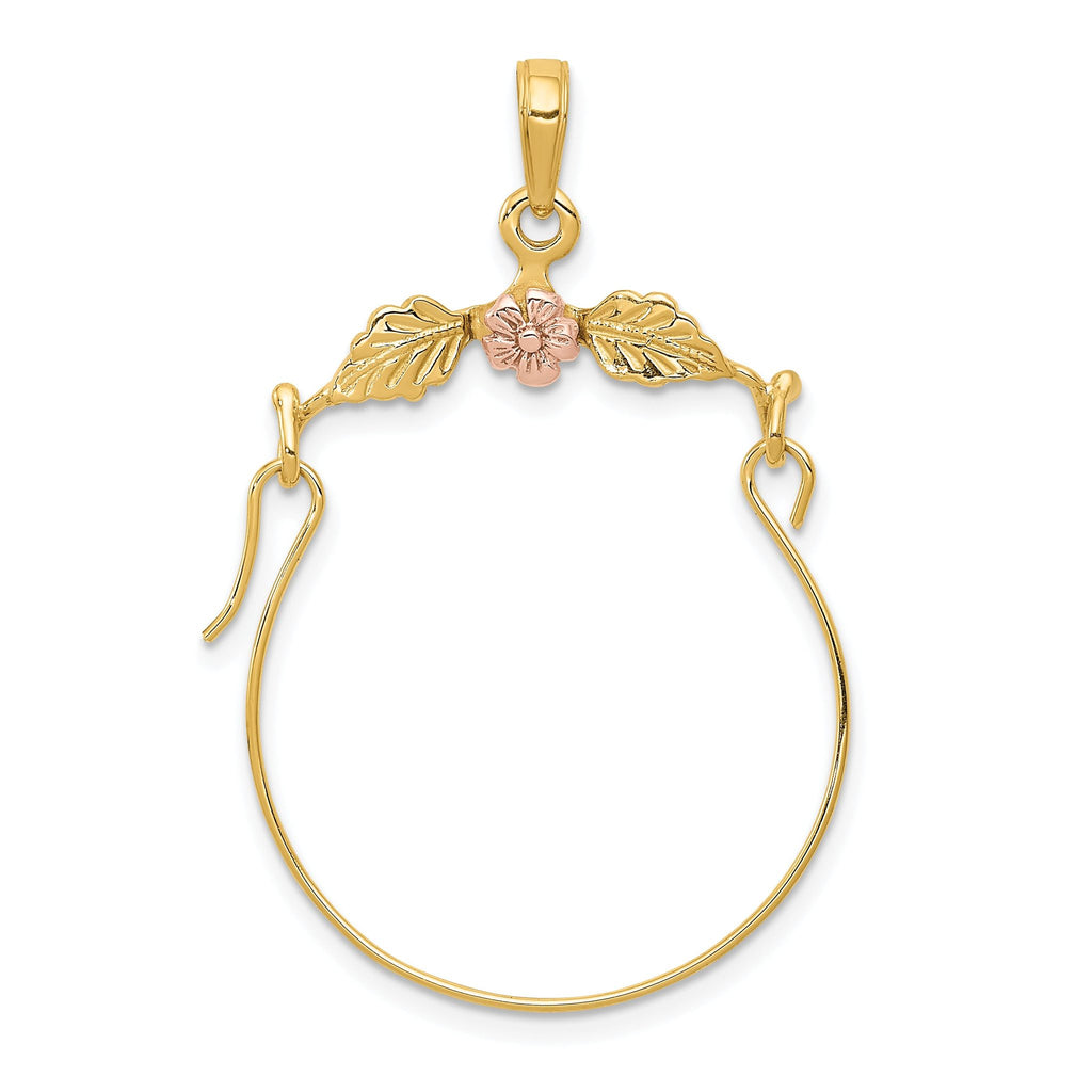 14K Two-Tone Gold Leaf and Flower Charm Holder Elegant Solid Design