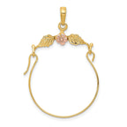 14K Two-Tone Gold Leaf and Flower Charm Holder Elegant Solid Design