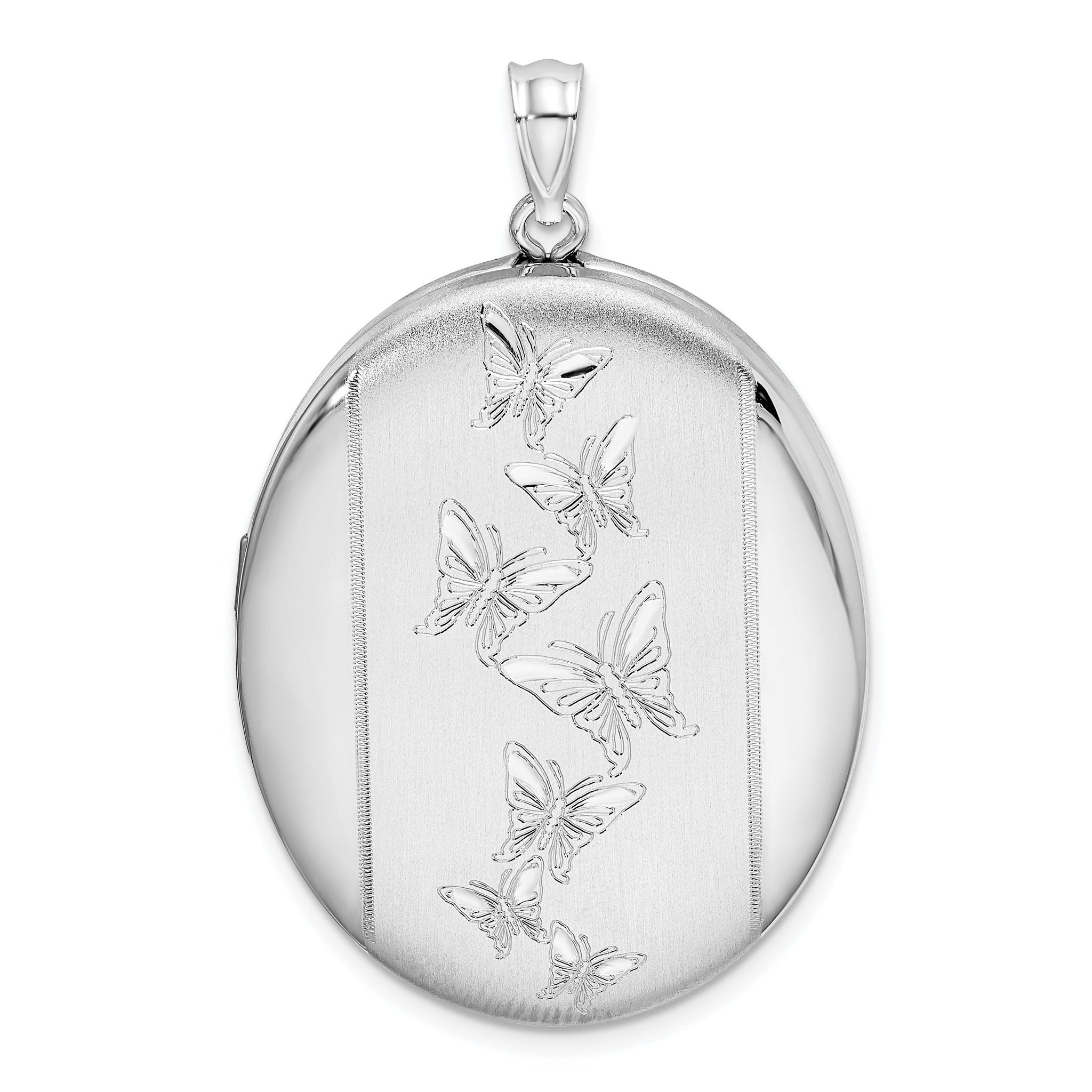 Sterling Silver Rhodium-plated Butterflies 34mm Oval Locket Main image