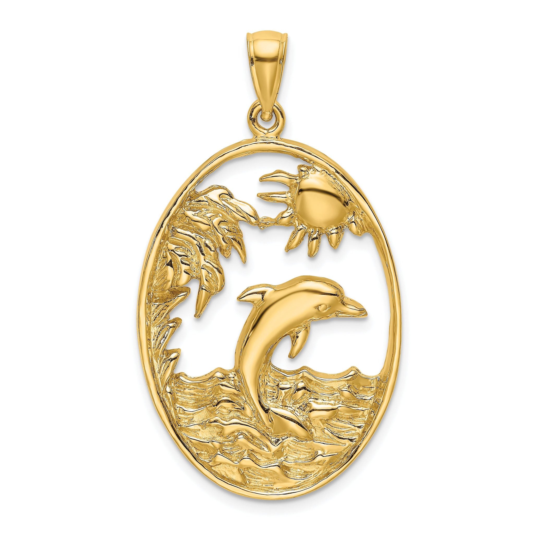14K Dolphin Jumping in Ocean Scene Charm Main image