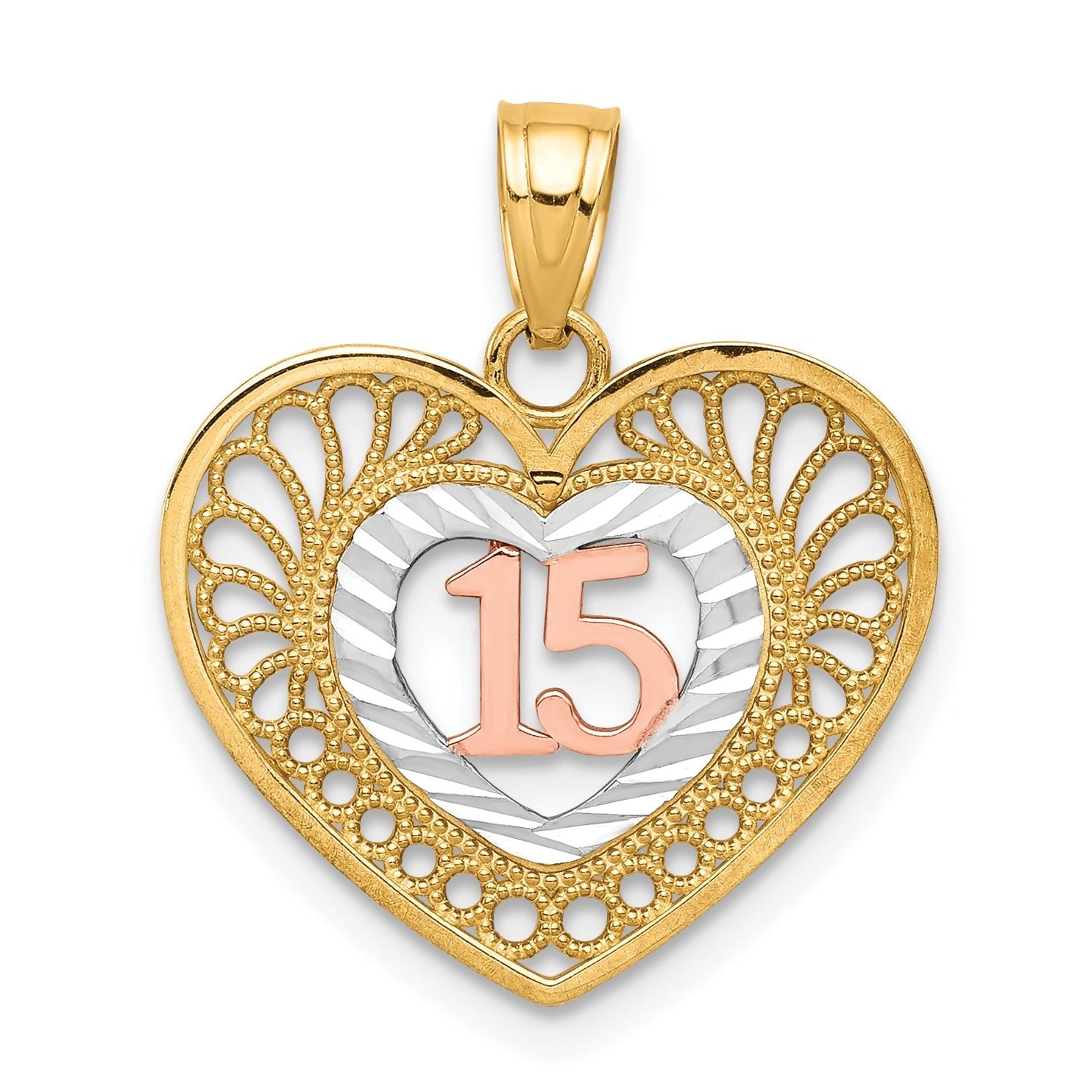 10K Two-Tone Gold Heart Pendant with White Rhodium Polished Finish Main image