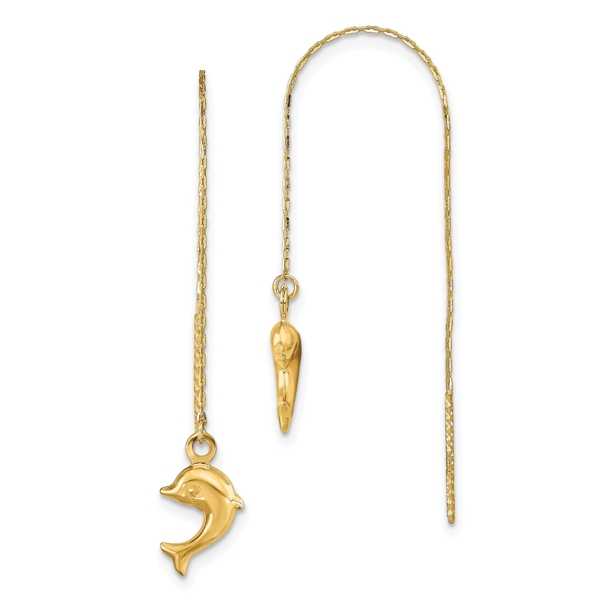14k Polished Dolphins Threader Earrings Main image