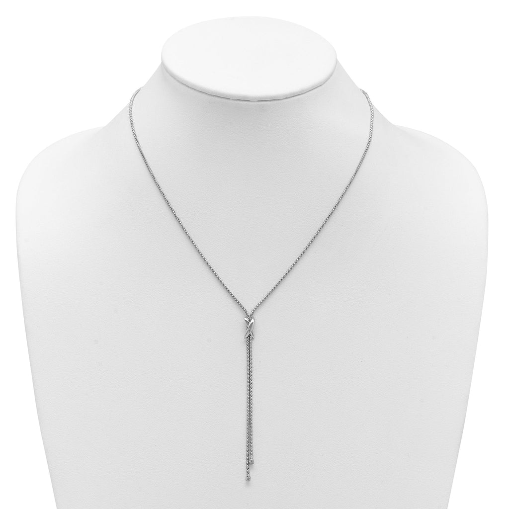 SS Rhodium-plated Polished X Lariat w/ 2in Ext. Necklace