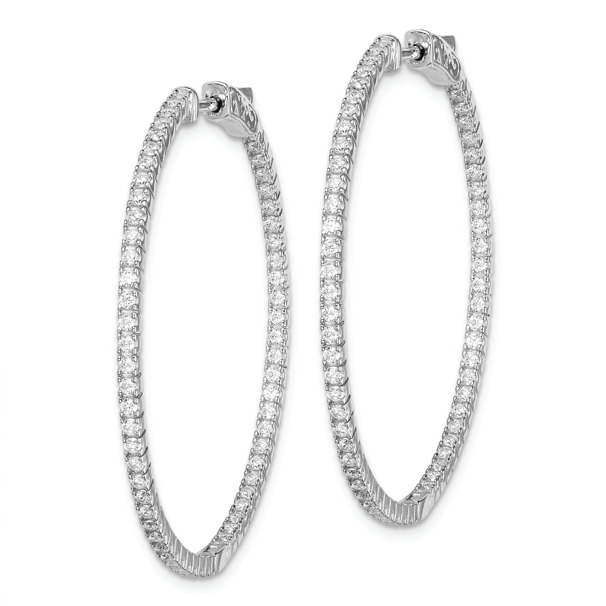 Sterling Shimmer Sterling Silver Rhodium-plated 122 Stone 1.3mm CZ In and Out Round Hinged Hoop Earrings Secondary image
