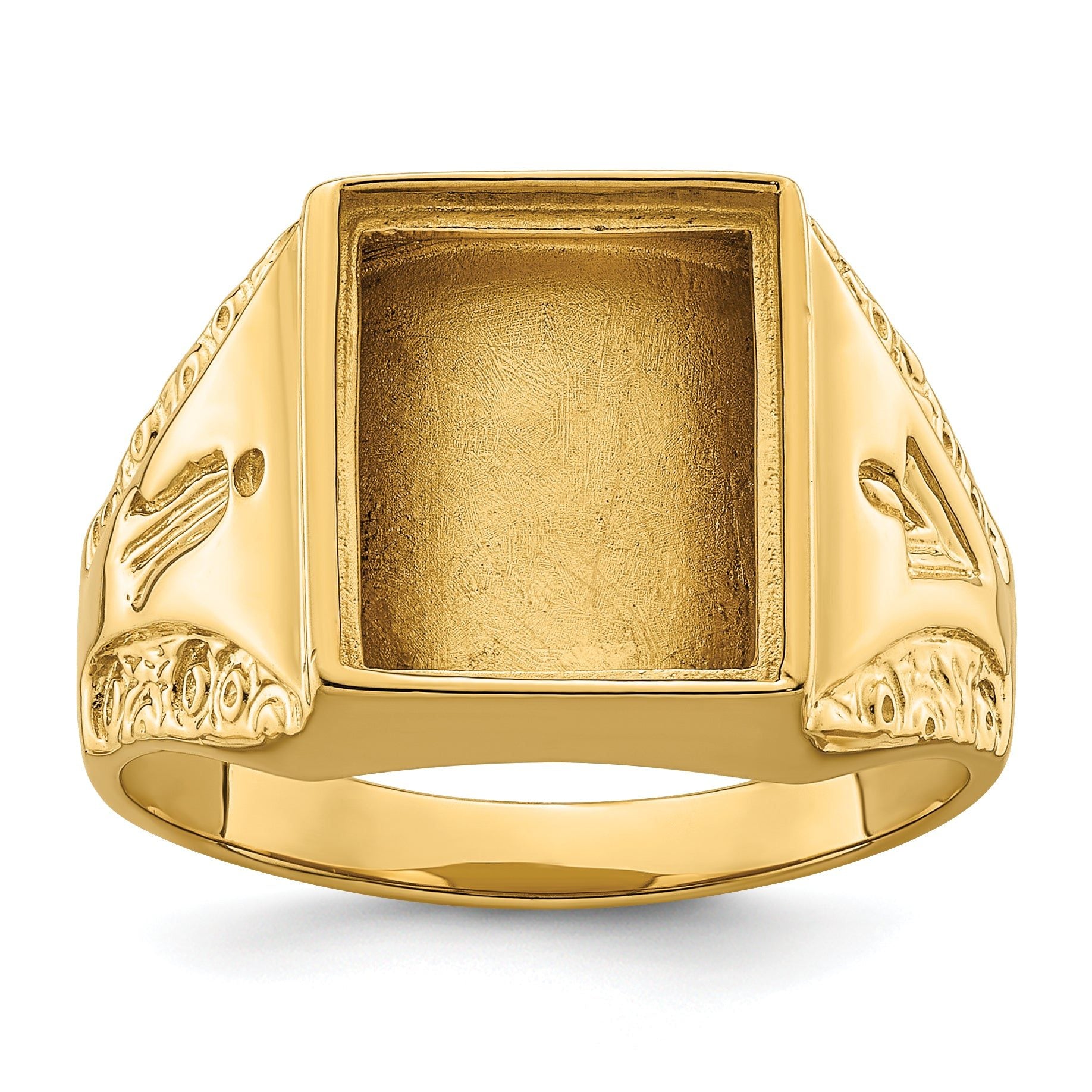 14k Men's Polished and Textured Masonic Ring Mounting (No Stone Included) Main image
