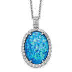Sophia Jewelers Sterling Silver Necklace with Lab Blue Opal and CZ
