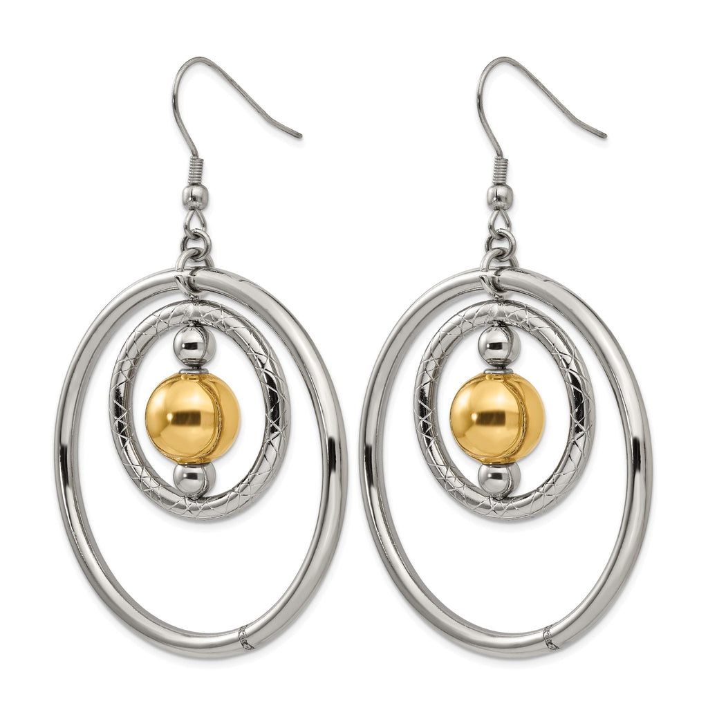 Stainless Steel Gold-Tone Polished Textured Drop Dangle Earrings for Women