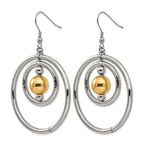 Stainless Steel Gold-Tone Polished Textured Drop Dangle Earrings for Women
