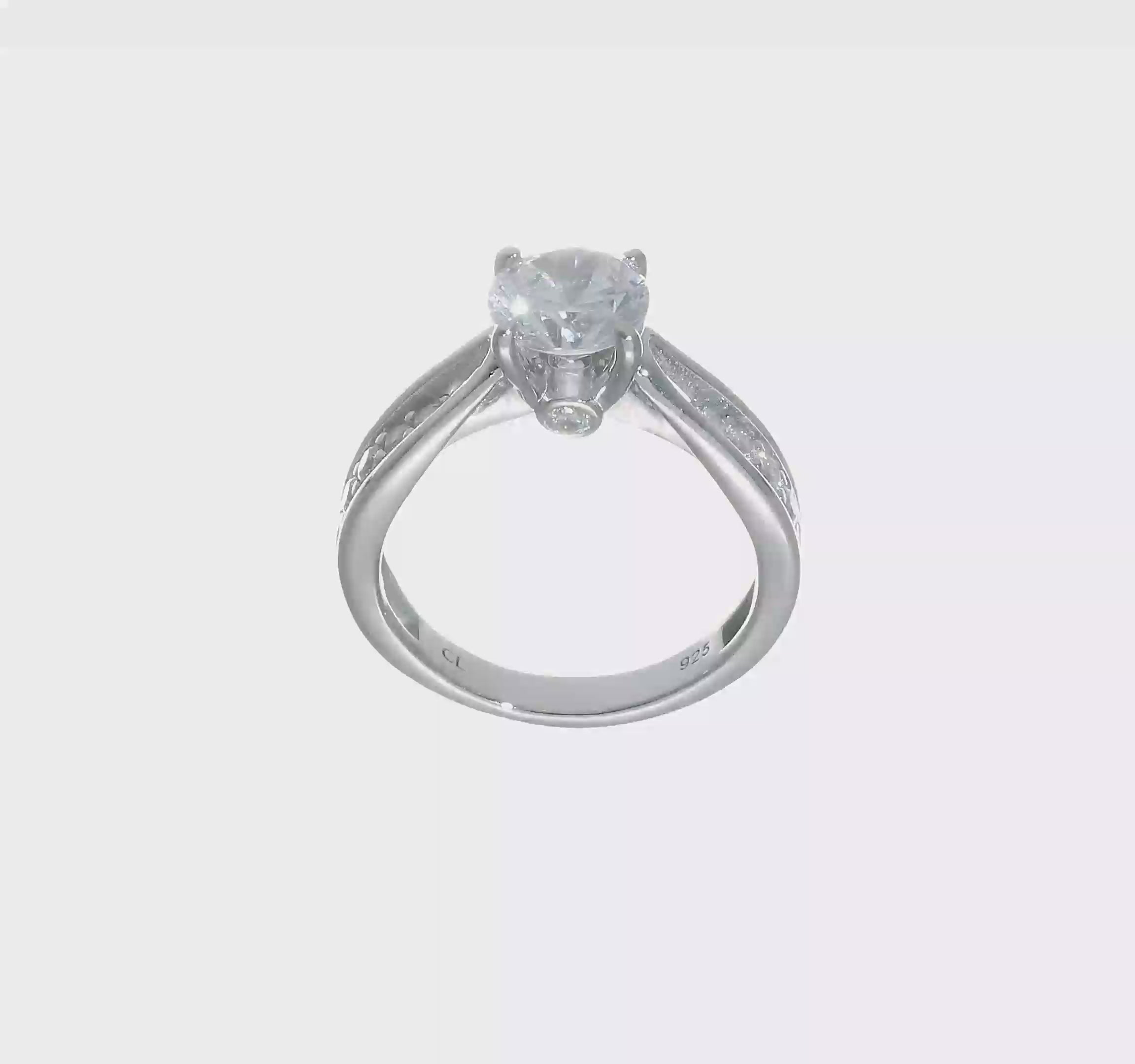 Cheryl M Sterling Silver Rhodium-plated Brilliant-cut 7.5mm Round CZ with Side Stones Fashion Ring