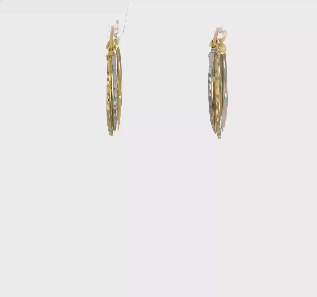 10k Two-tone Diamond Cut Twisted Hoop Earrings