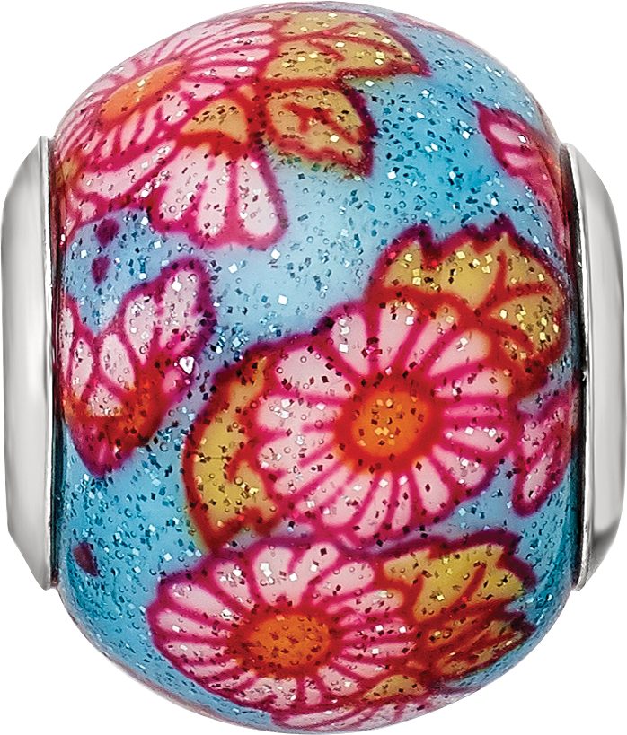 Reflection Beads Sterling Silver Italian Multicolor Floral Overlay Glass Bead - Sophia Jewelers