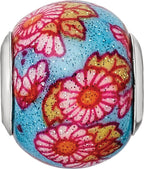 Reflection Beads Sterling Silver Italian Multicolor Floral Overlay Glass Bead - Sophia Jewelers