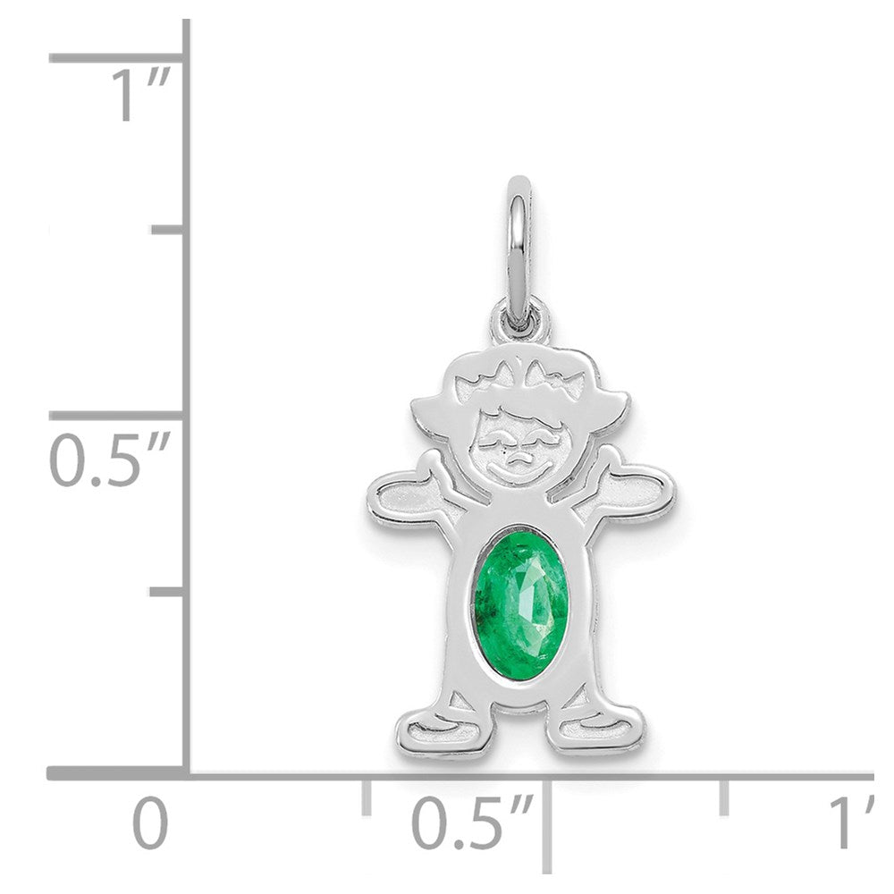 Girl 6x4 Oval Emerald-May Charm in 14K White Gold, 21mm - Sophia Jewelers