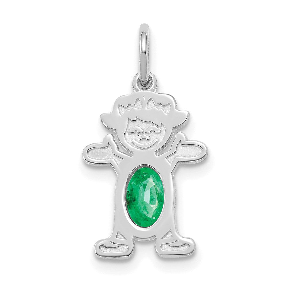 Girl 6x4 Oval Emerald-May Charm in 14K White Gold, 21mm - Sophia Jewelers