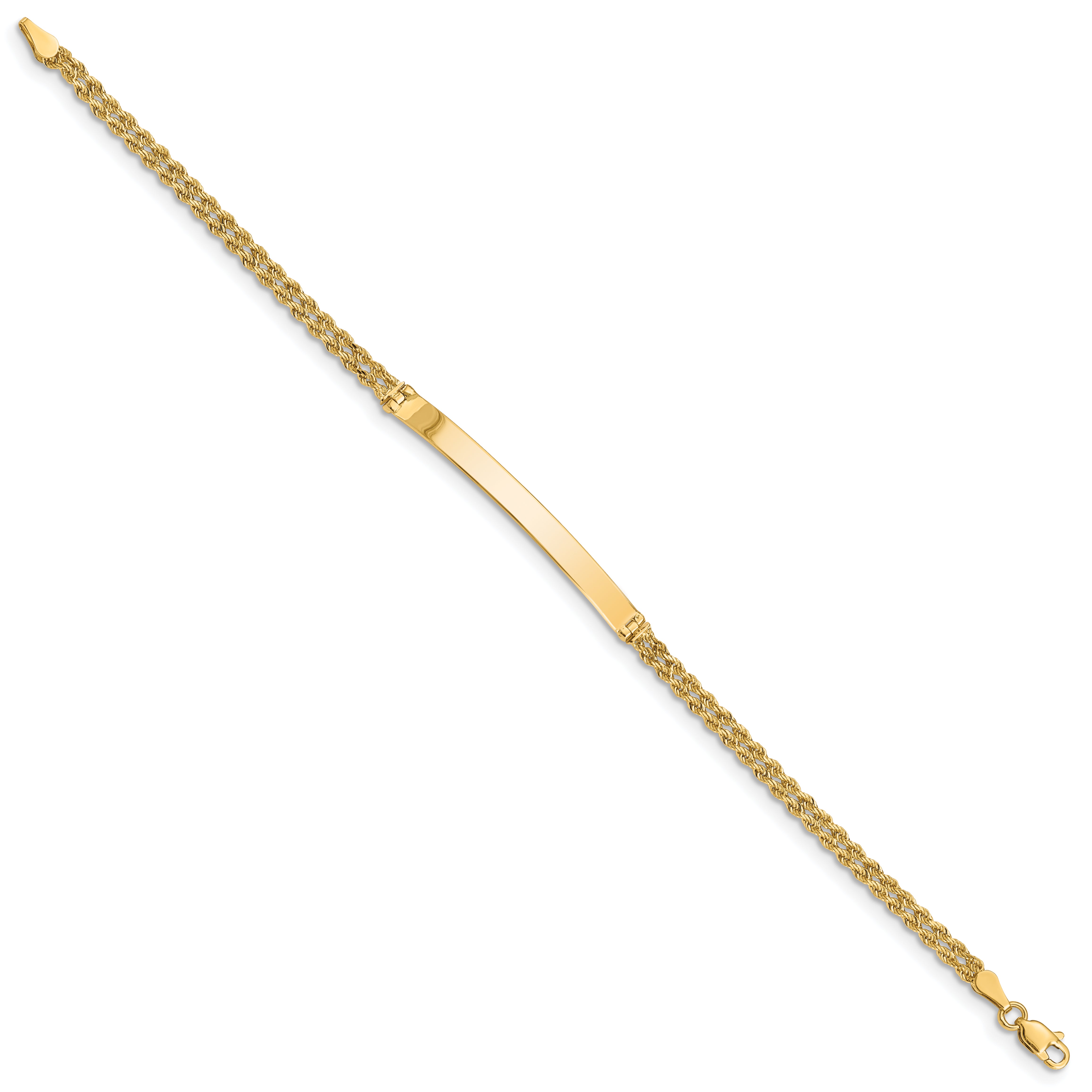 14K Gold Unisex Polished Two-Strand Rope ID Bracelet Engravable