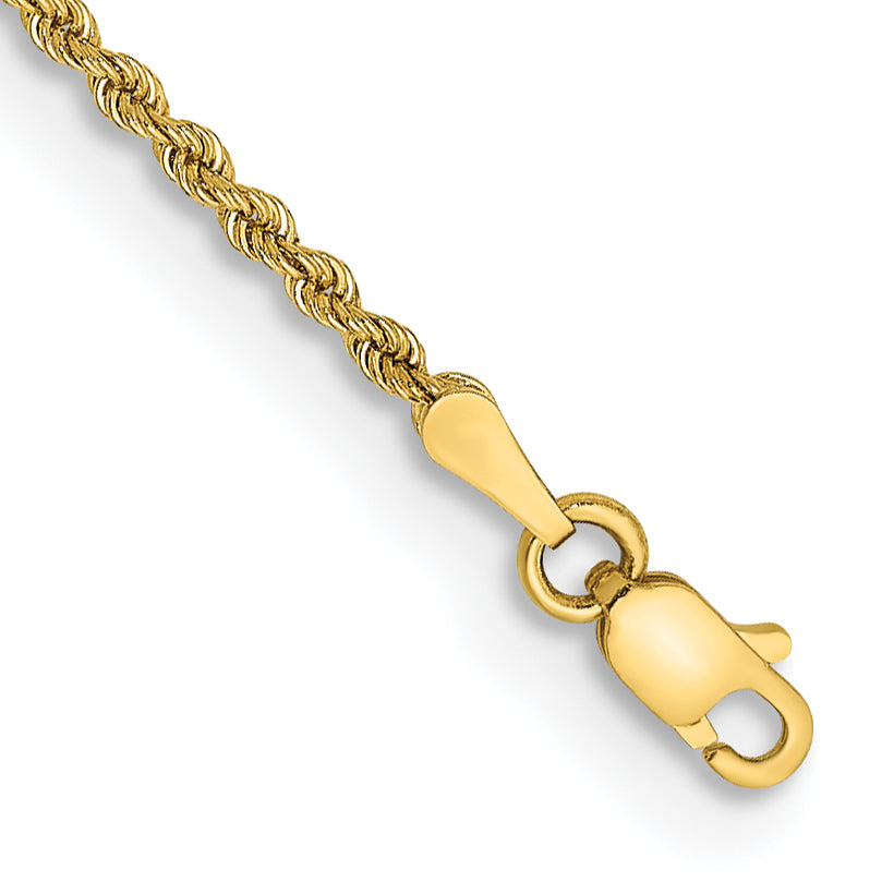 14K 10 inch 2mm Regular Rope with Lobster Clasp Anklet