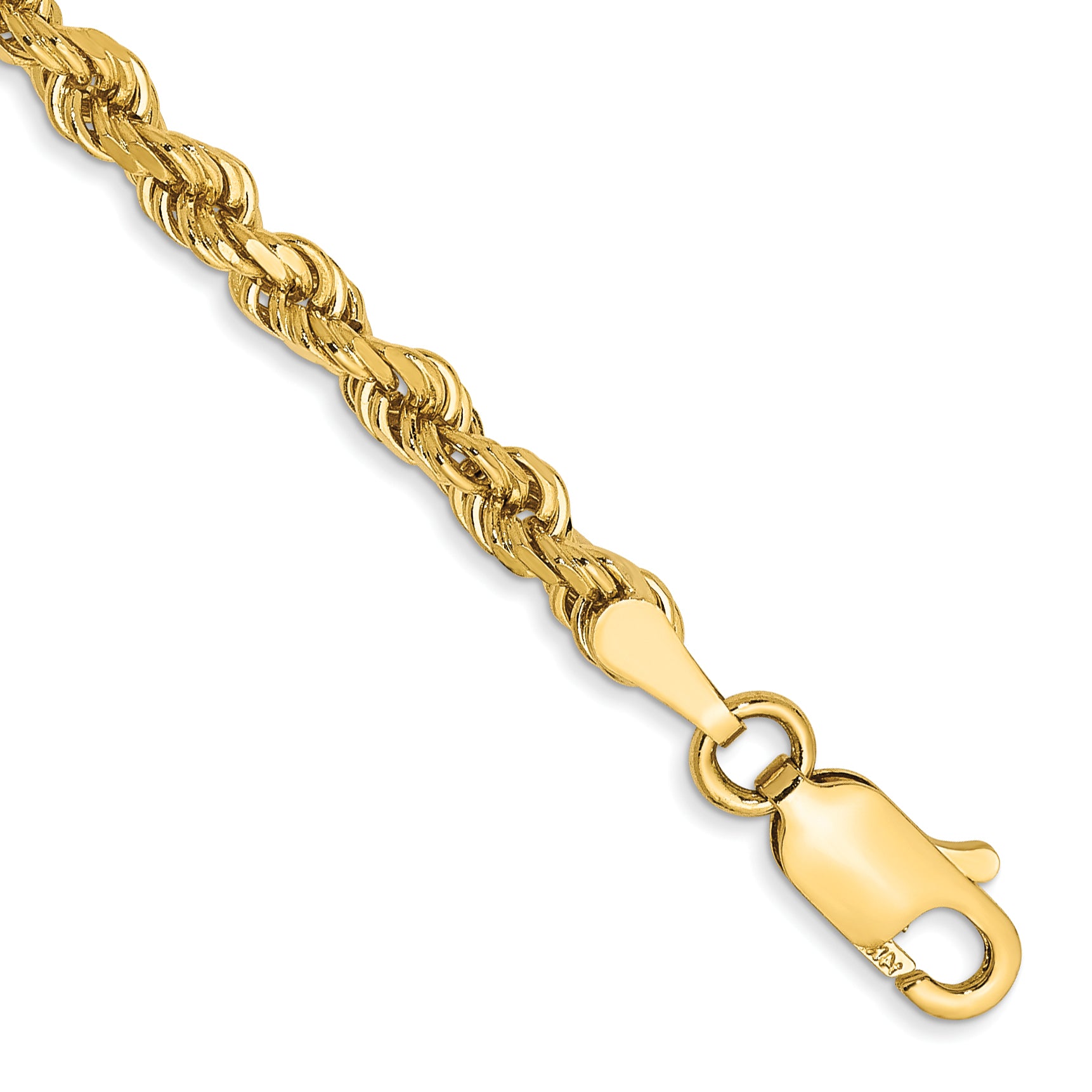 14K 9 inch 3mm Diamond-cut Rope with Lobster Clasp Chain