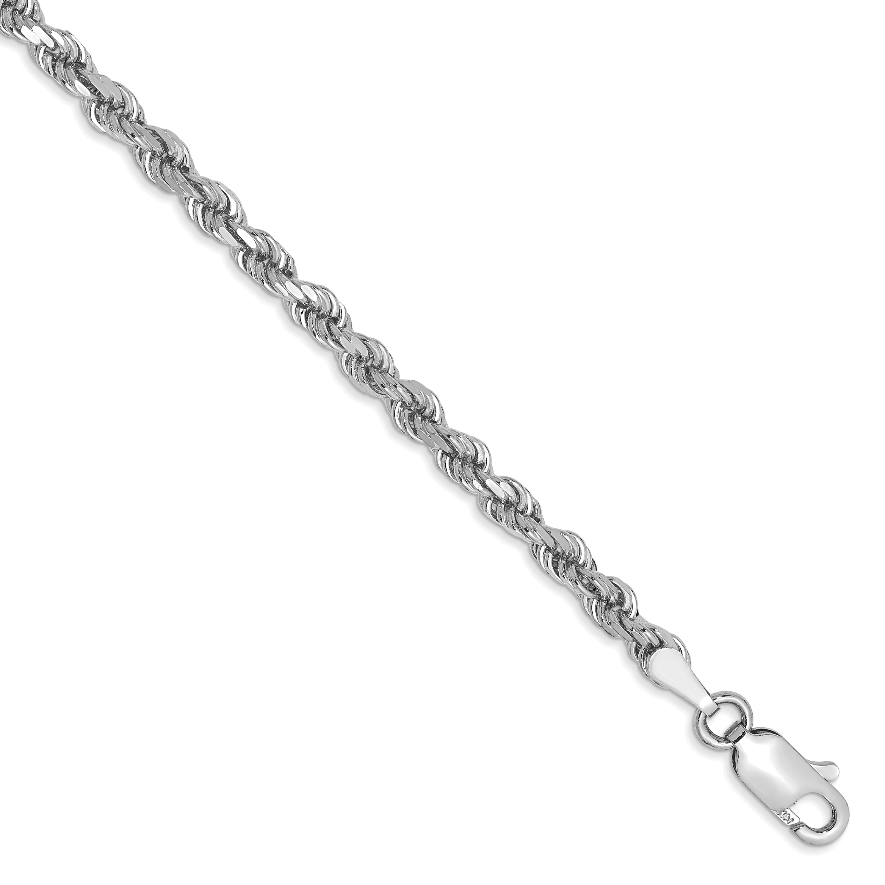 14k White Gold 3.0mm Diamond Cut Rope Chain