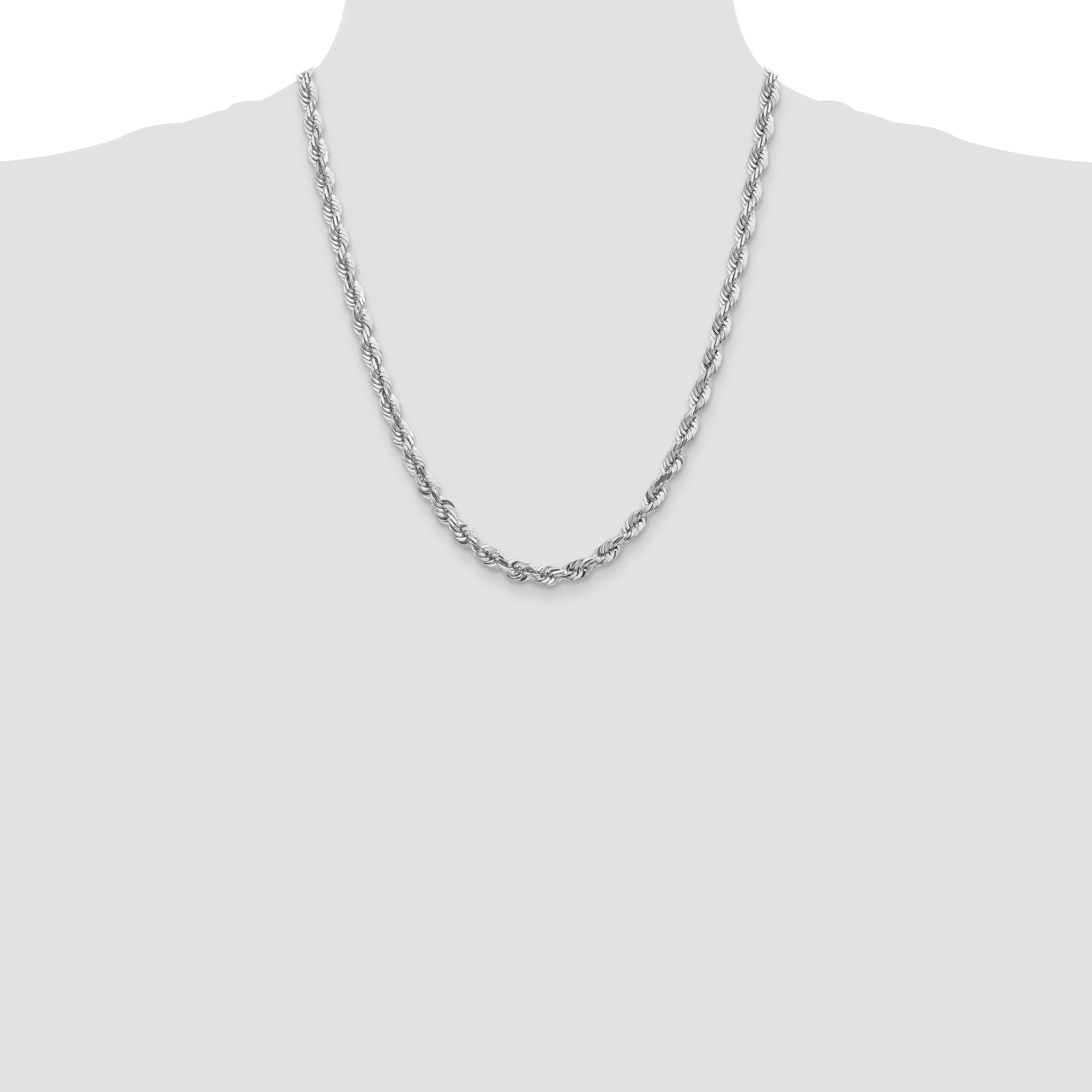 14K White Gold Diamond-Cut Rope Chain with Lobster Clasp Unisex Elegance