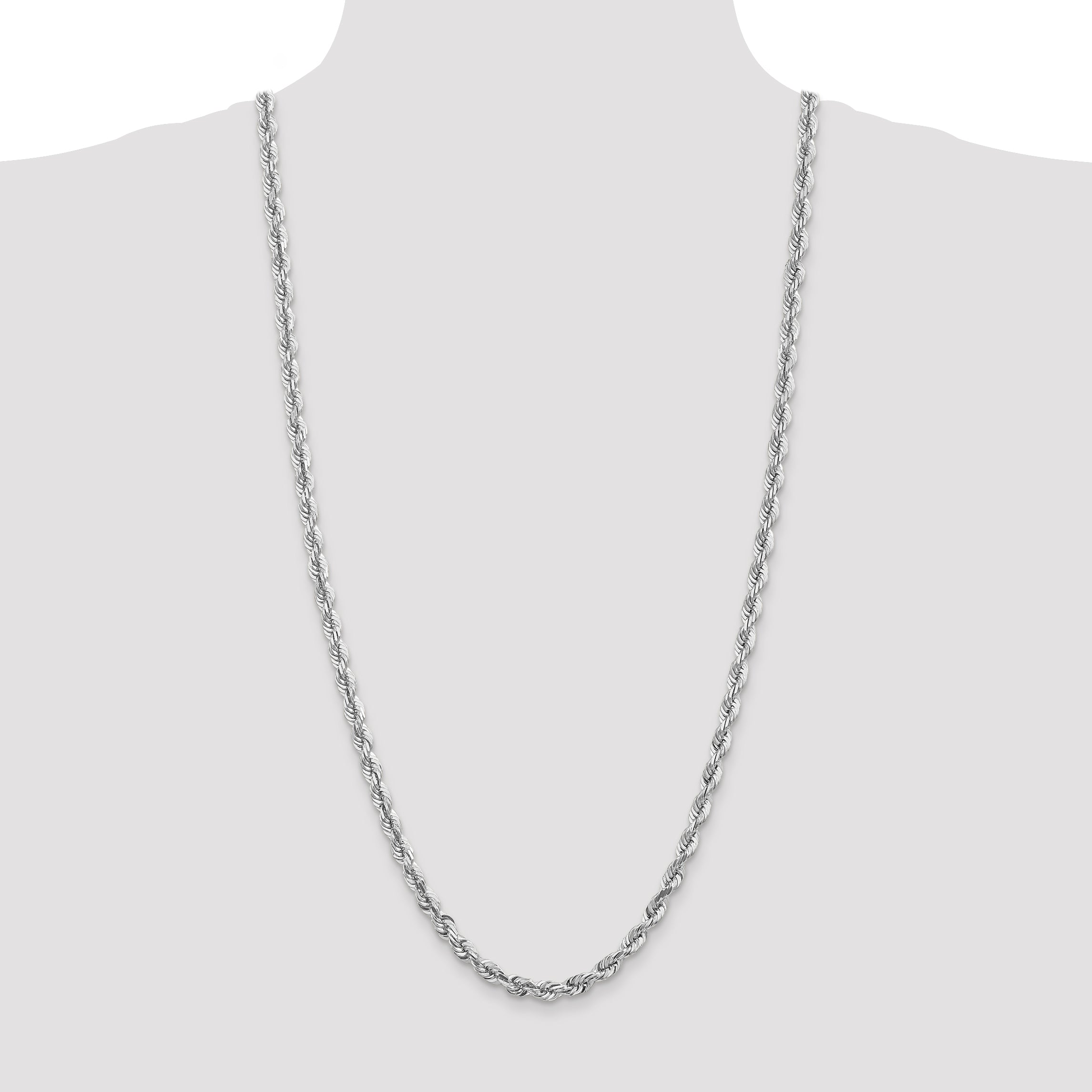 14K White Gold Diamond-Cut Rope Chain with Lobster Clasp Unisex Elegance