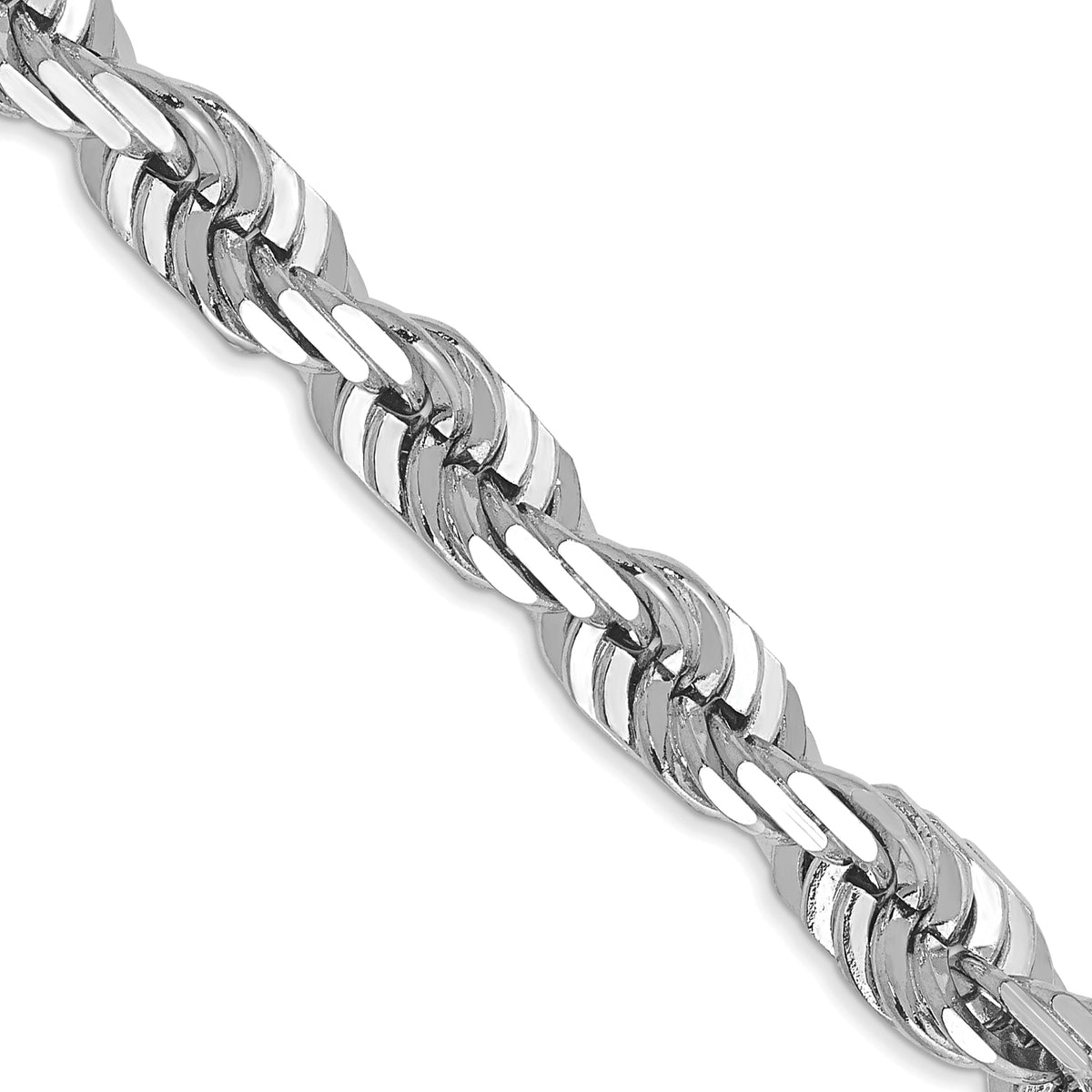 14K White Gold 30 inch 5.5mm Diamond-cut Rope with Lobster Clasp Chain