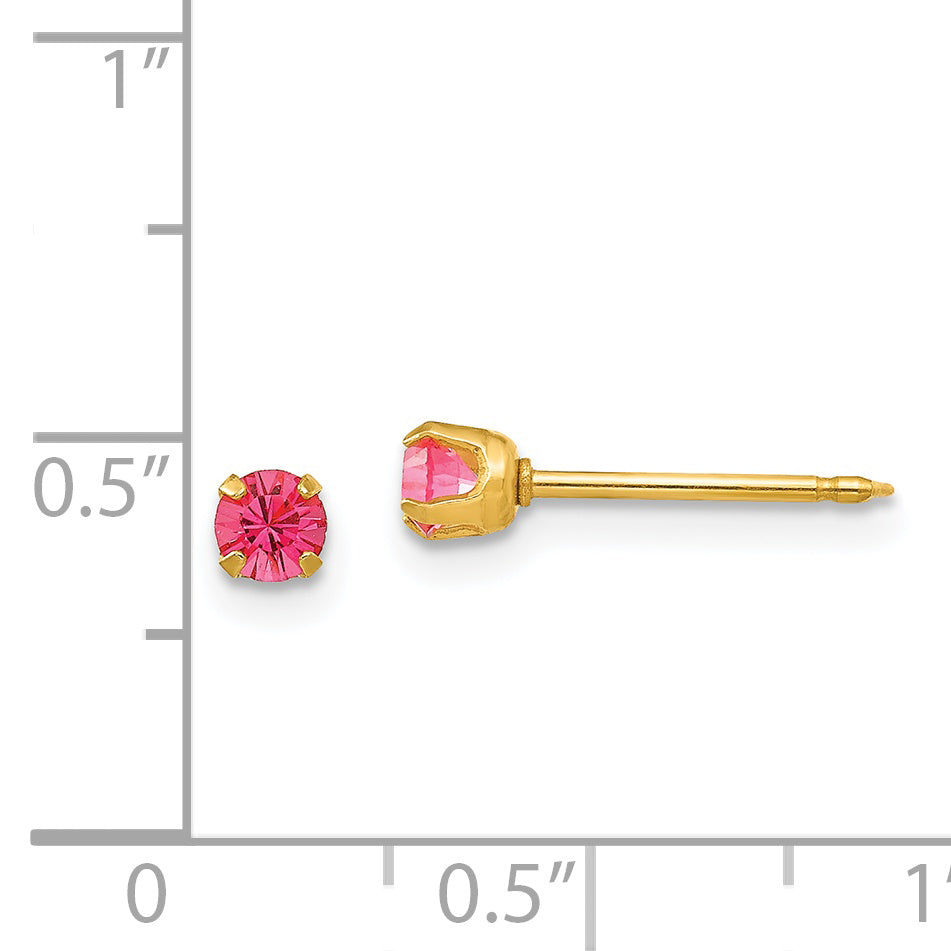 14K Gold Pink October Birthstone Crystal Stud Earrings for Women