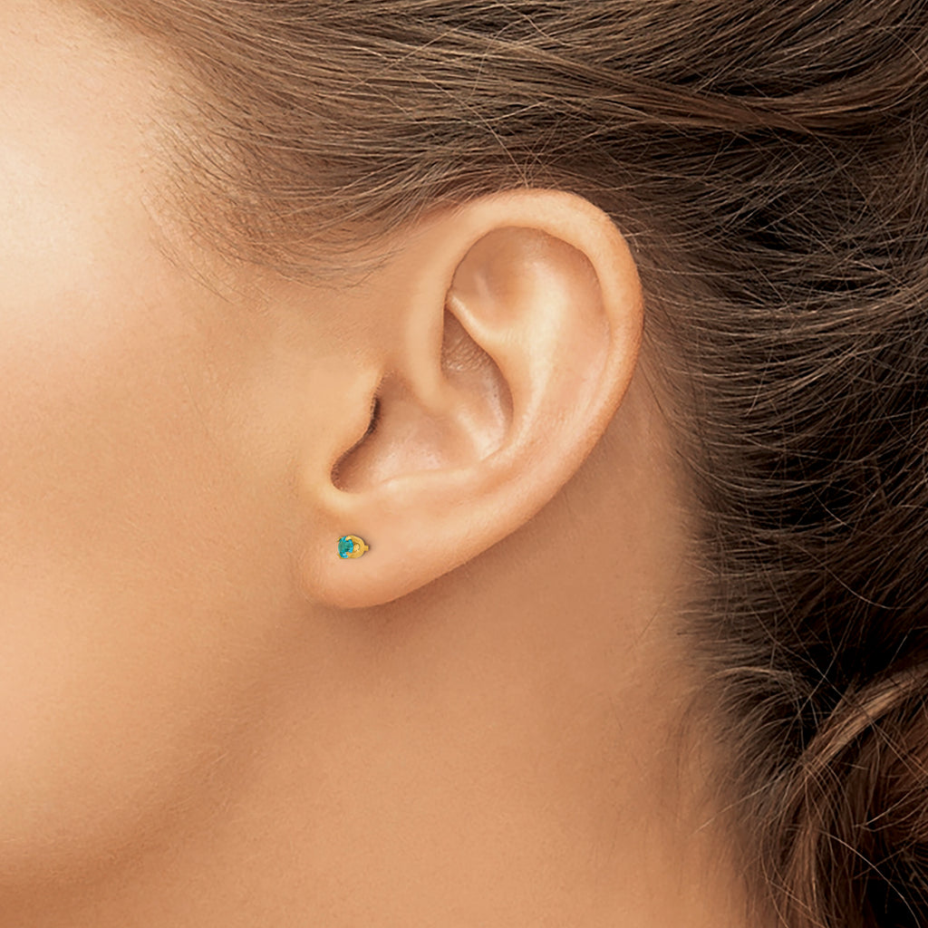 14K Gold December Birthstone Stud Earrings with Crystal  Elegant 3mm Design